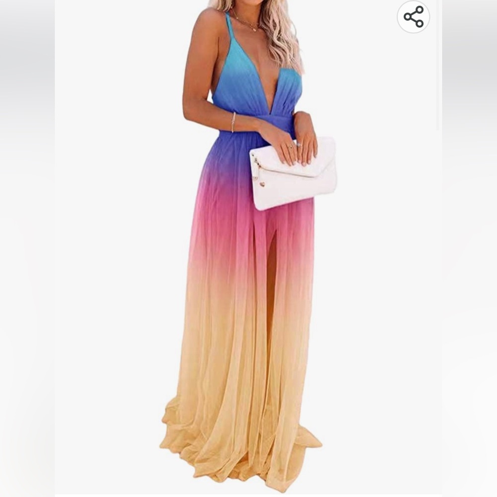 NEW Ombré Maxi Sunset Wedding Guest Beach Dress Small